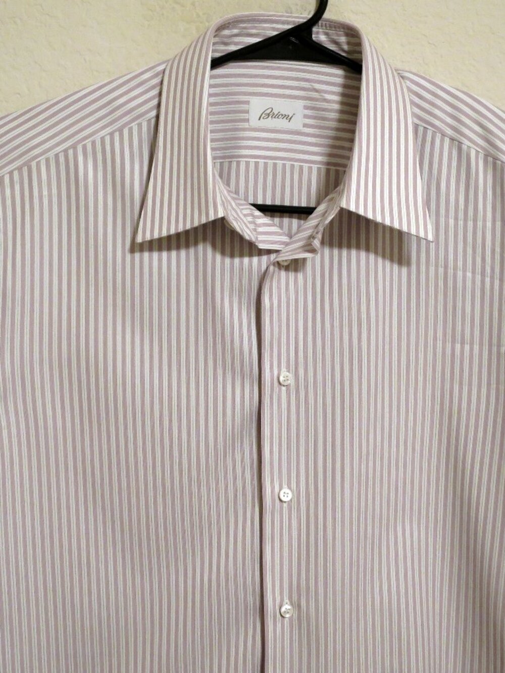 Brioni Dress Shirt Mens Size 17 Long Sleeve Button White Purple Striped